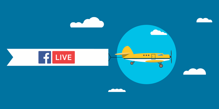 illustration of an airplane pulling a Facebook Live banner