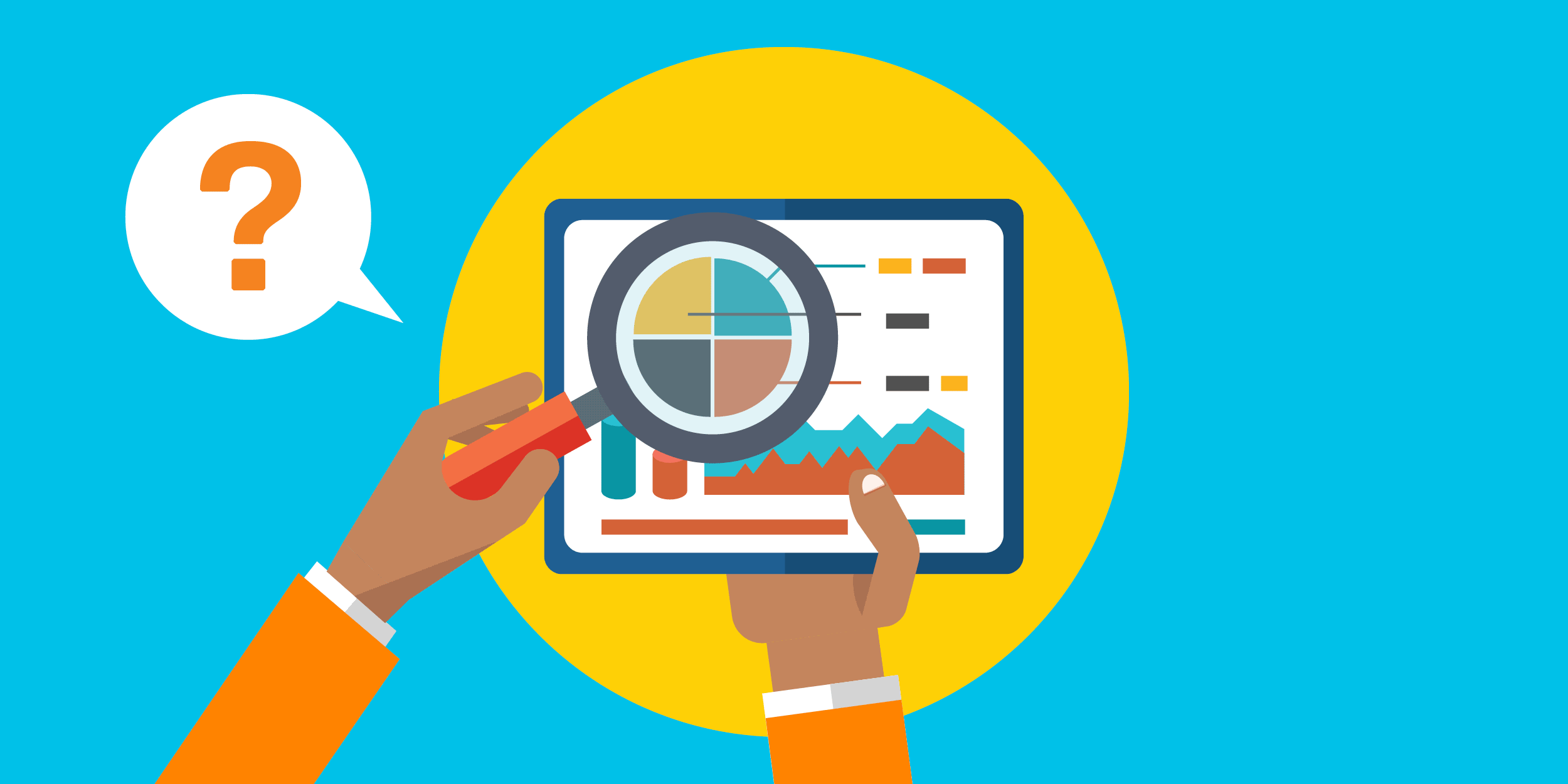 illustration of a person holding a magnifying glass over some nonprofit accounting reports and asking questions