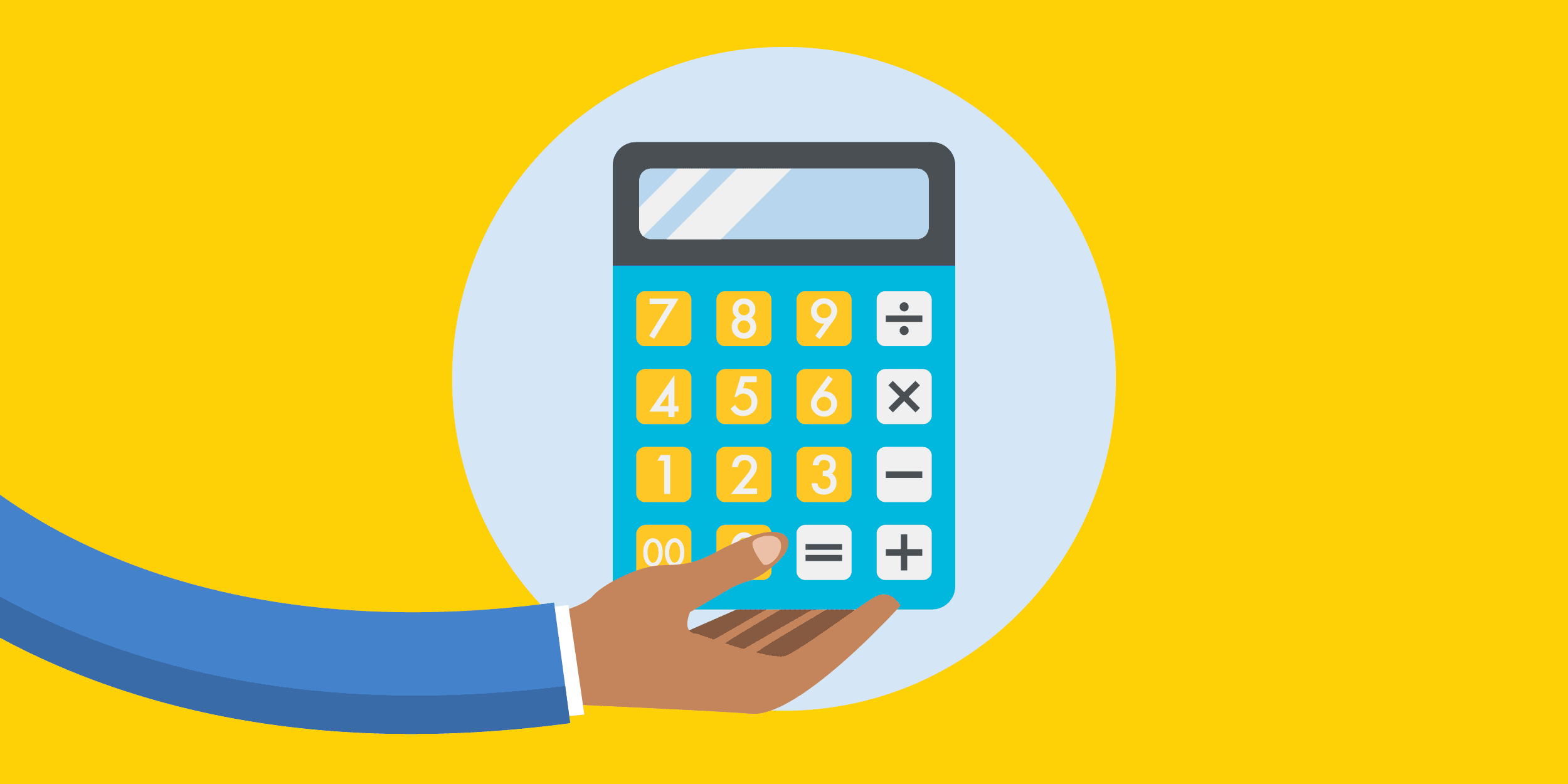 illustration of a person holding a large calculator, symbolizing nonprofit accounting and financial management