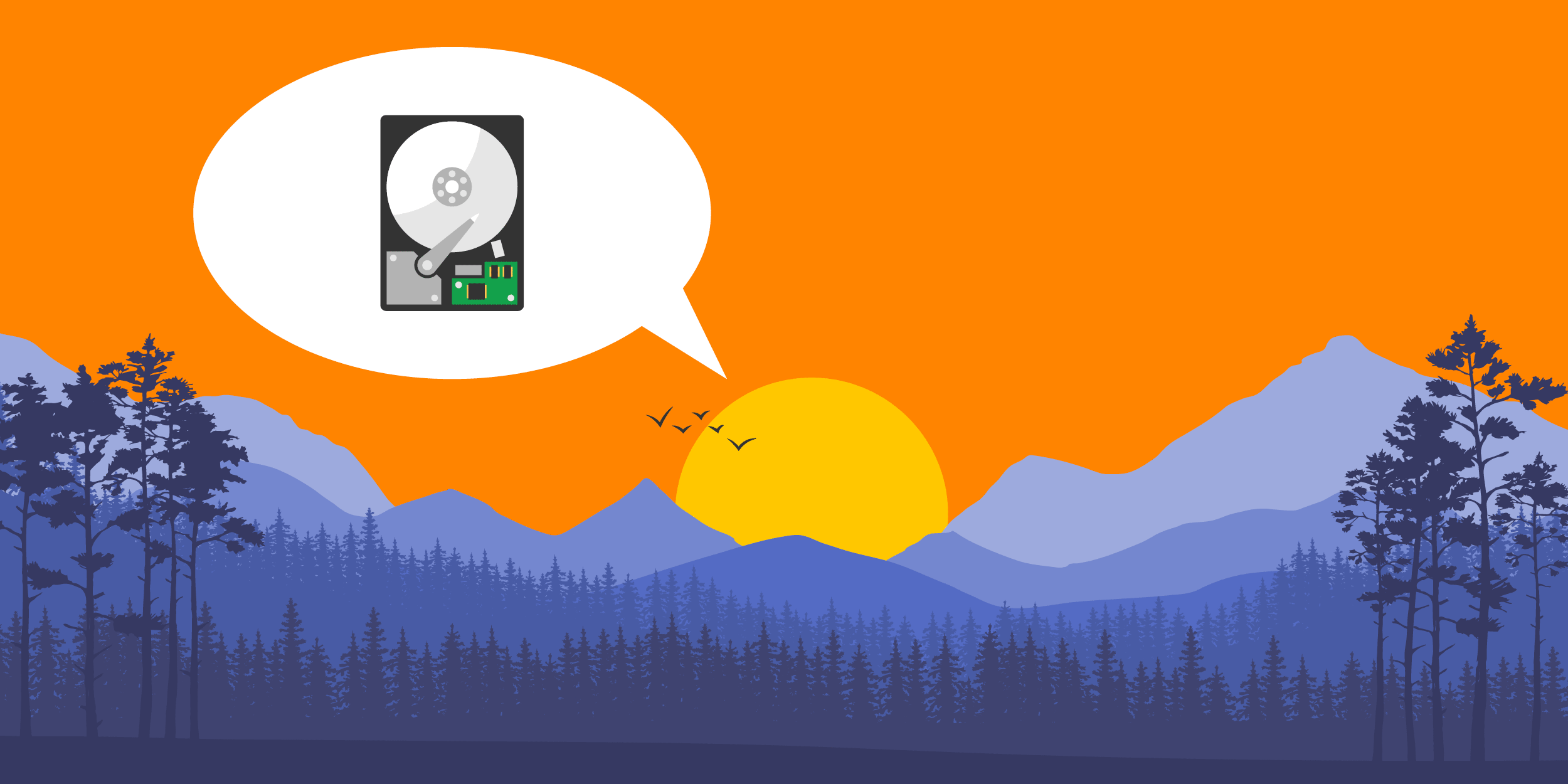 illustration of a sunset in the Blue Ridge mountains with the sun talking about nonprofit data backup