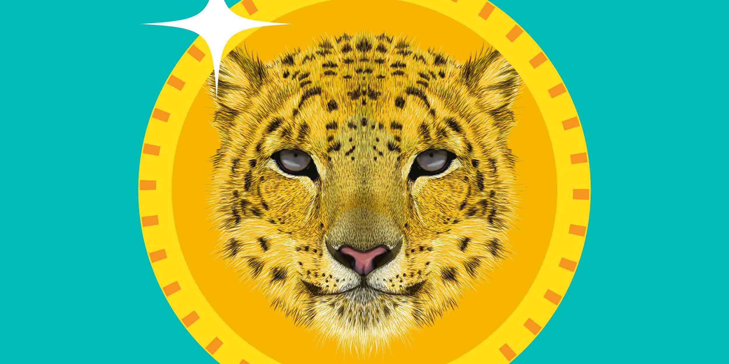 illustration of a leopard in the center of an award symbolizing the amazing digital storytelling done by the nonprofit Snow Leopard Trust