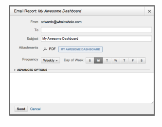 Google Analytics screenshot showing how to set up an email report of a nonprofit dashboard