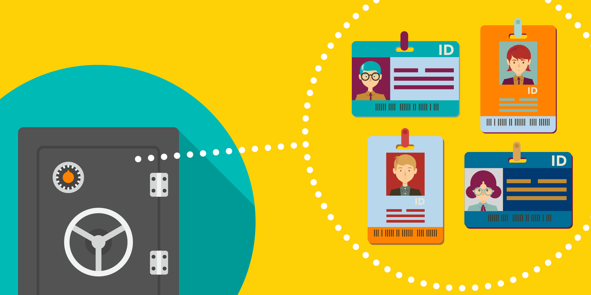 illustration of a locked vault keeping people's identify safe, symbolizing data security for nonprofits