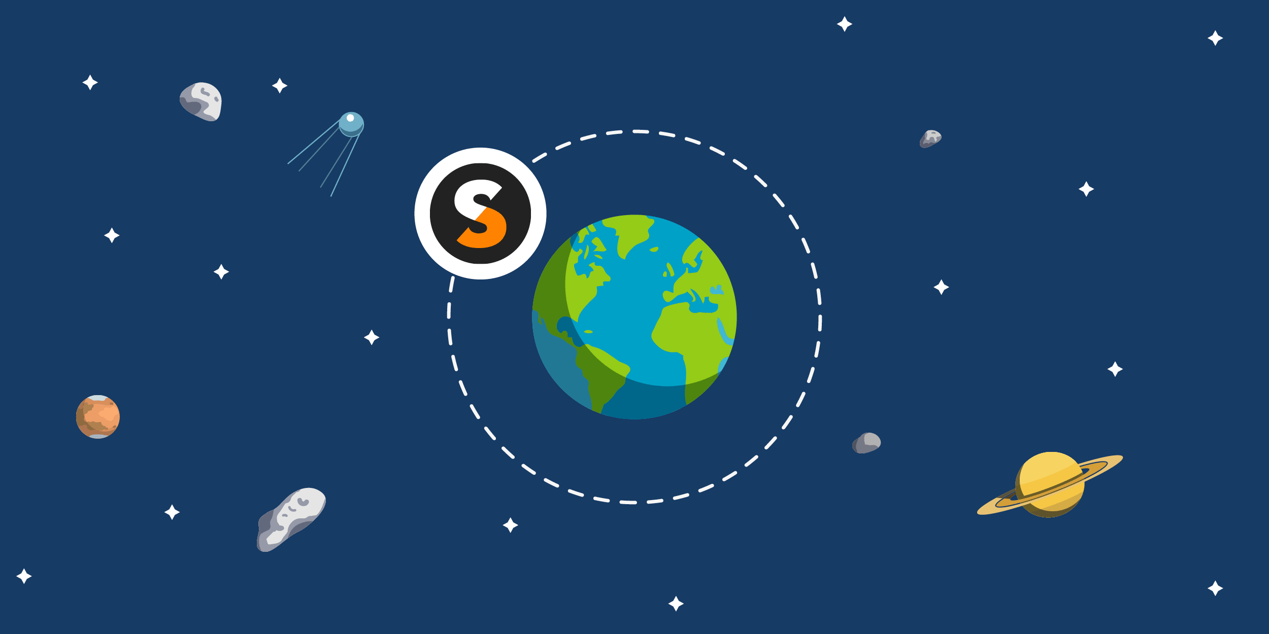 illustration of a techsoup logo orbiting the earth, symbolizing the global environmental work techsoup does