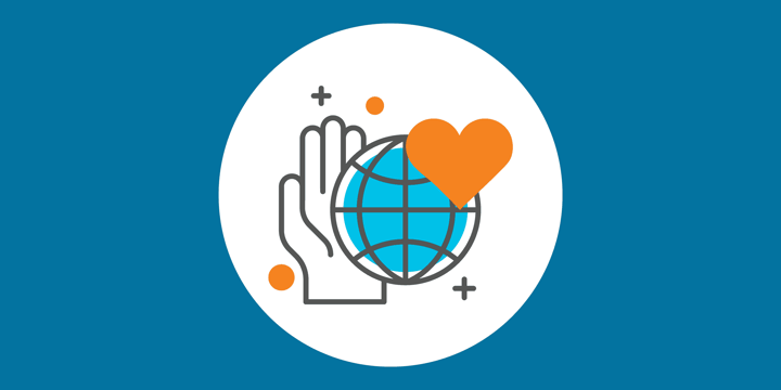 illustration of a hand, a planet, and a heart, representing the importance of nonprofit stability and sustainability