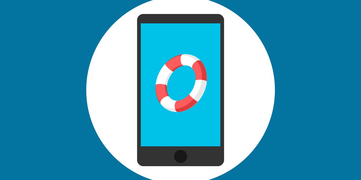 illustration of a life buoy spinning inside a cellphone, respresenting how the 4bells app helps a nonprofit working to reduce human trafficking