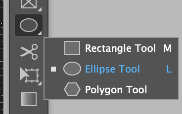 the Shapes menu in InDesign showing the Ellipse Tool selected