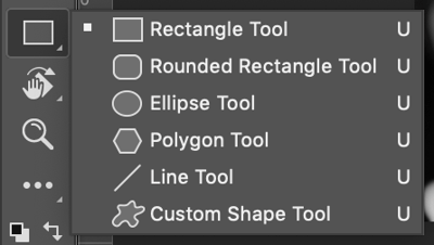 menu of available Photoshop shapes displayed by the icon in the Tools panel