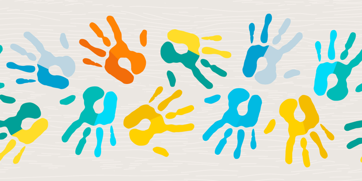 drawing of handprints in various colors