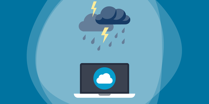 drawing of a thundercloud over a laptop with an image of a cloud on its screen