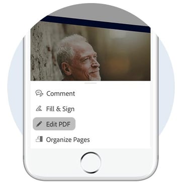 the Adobe Reader Edit PDF button on a smartphone