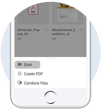 the Acrobat Reader Scan button on a smartphone