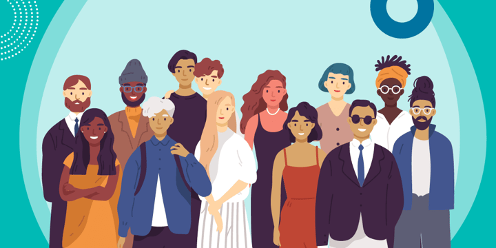 drawing of a very diverse group of 13 people
