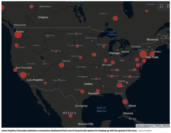 map showing virus outbreaks in North America