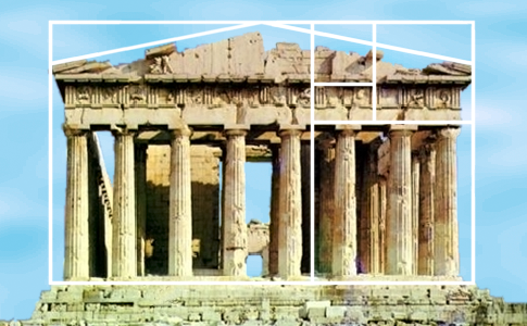 the Parthenon with the golden ratio boxes superimposed