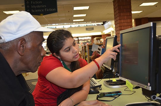 Sunnyvale Public Library patrons working in a computer lab