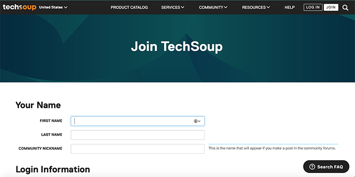 The Join TechSoup screen