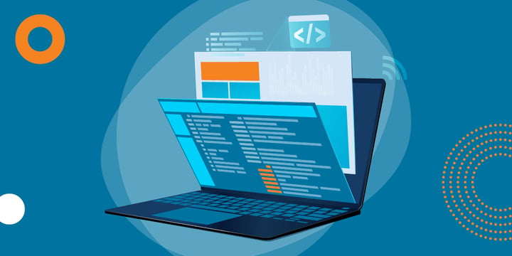 drawing of a laptop showing back-end functions