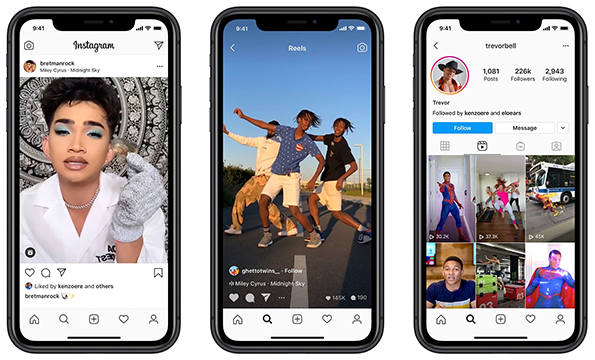 three smartphone screens showing Instagram posts