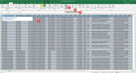 screenshot showing steps to take in Excel to go from a spreadsheet to a map