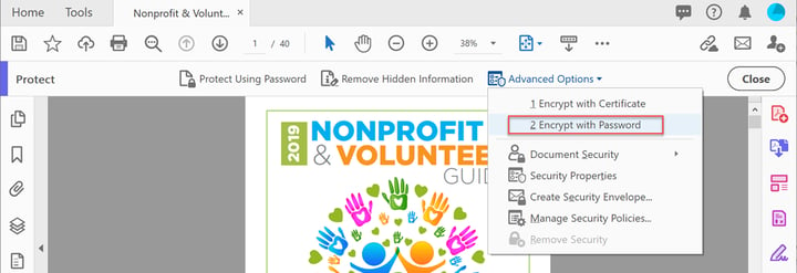 screen shot of the Acrobat Encrypt with Password option