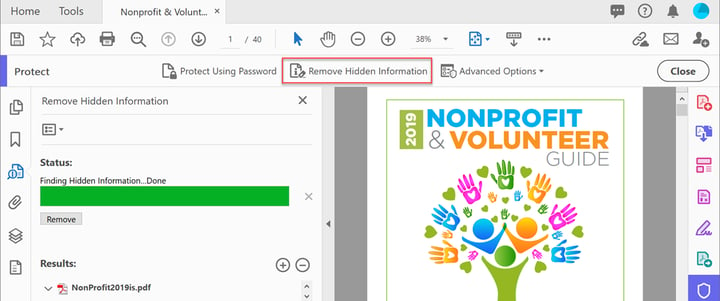 screen shot of the Acrobat Remove Hidden Information command