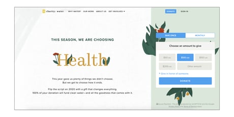 charity: water donation page computer version