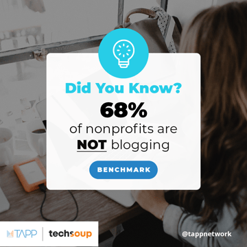 illustration from the benchmark report; text over office background says "Did you know? 68% of nonprofits are NOT blogging
