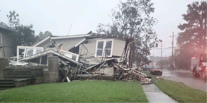 collapsed house in New Orleans following Hurricane Ida