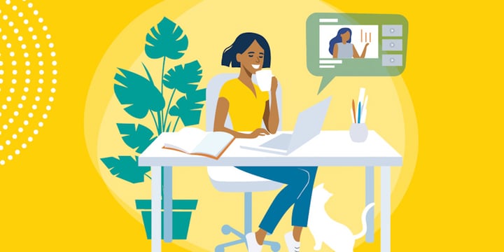 drawing of a woman watching an online course
