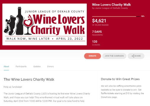Junior League of DeKalb County offered raffle prizes for their Wine Lovers Charity Walk.