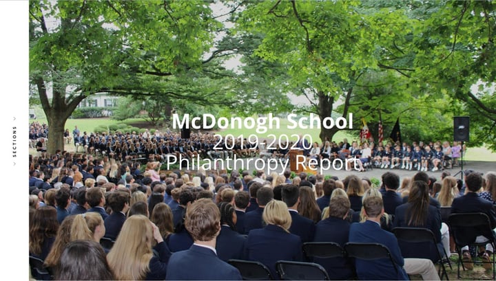 cover of a school's annual report showing a photo of an outdoor assembly