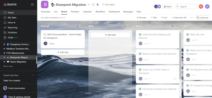 Asana project SharePoint Migration