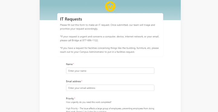 Asana form for IT requests