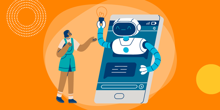 drawing of a woman interacting with a robot in a smartphone