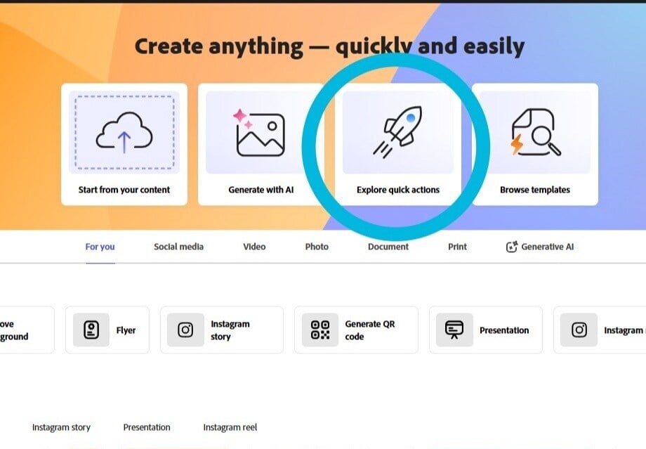Screenshot of Quick Actions in Adobe Express.