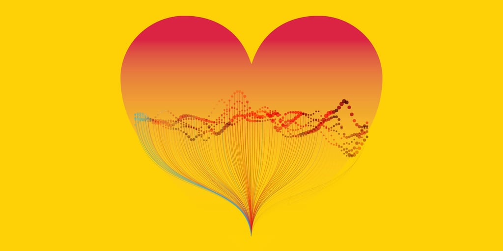 an illustration of a heart filled with many data points representing heart disease data stored in the Amazon Cloud on the American Heart Association Precision Medicine Platform