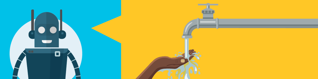 illustration of a robot talking about a person who is washing her hands with clean water from a faucet