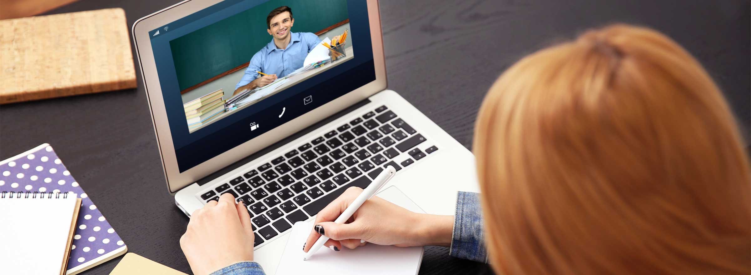 woman in a video conference with a man