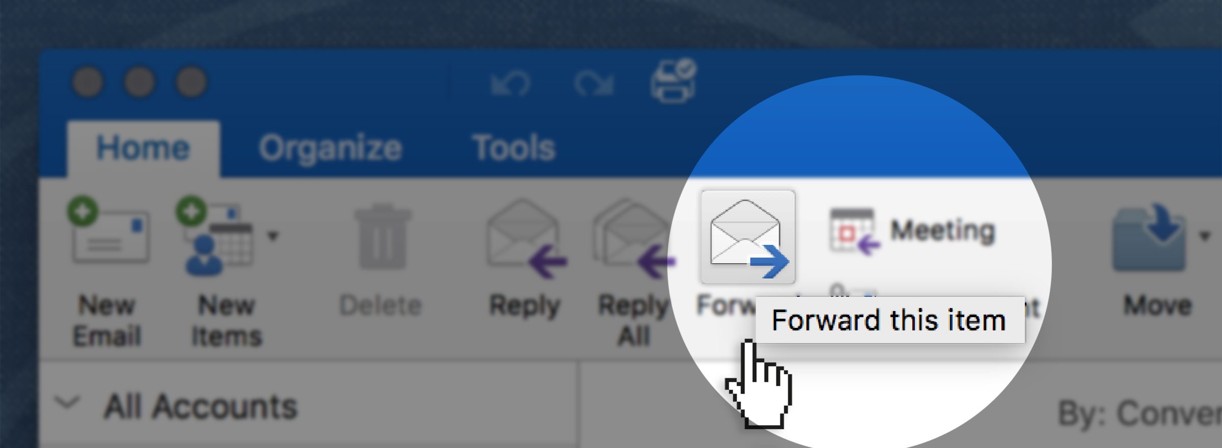 screenshot of a hand about to click on an envelope icon to forward something