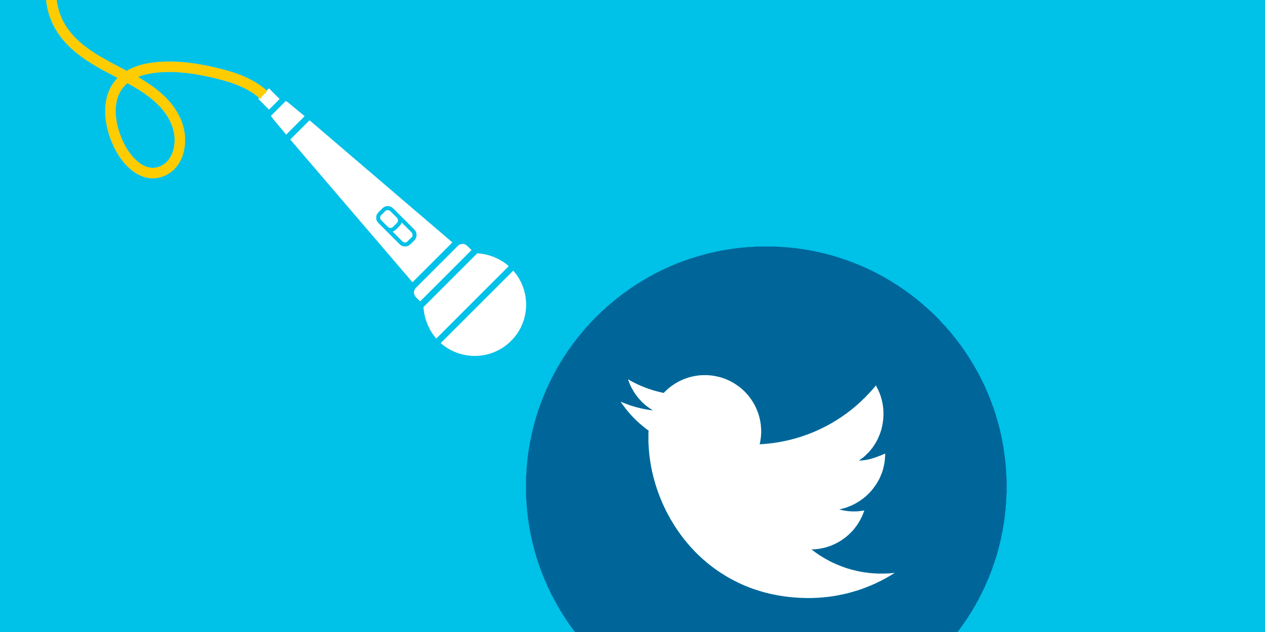 illustration of a bird that looks like a Twitter logo singing into a microphone