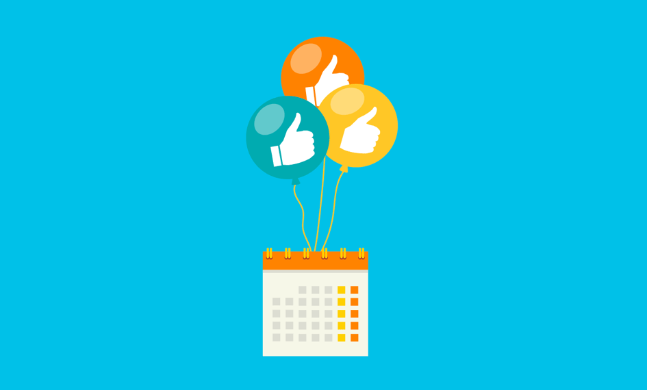 illustration of balloons with thumbs-up in them lifting up an event calendar