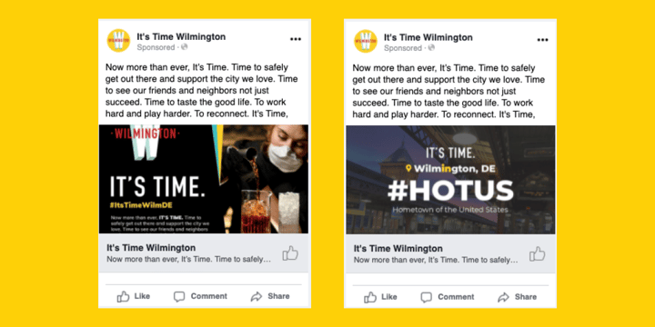 two Facebook ads, the same except for different images