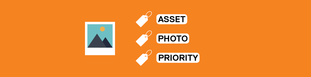 an illustration of a picture next to a group of tags labeled Asset, Photo, and Priority