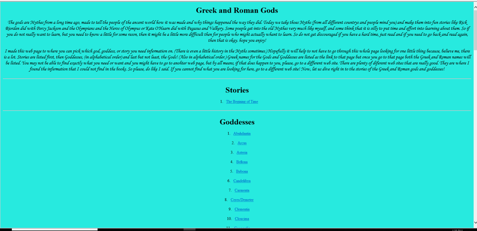 In this example, a teen who took HTML and CSS coding classes at Spring Branch-Memorial Library coded a web page on mythology.