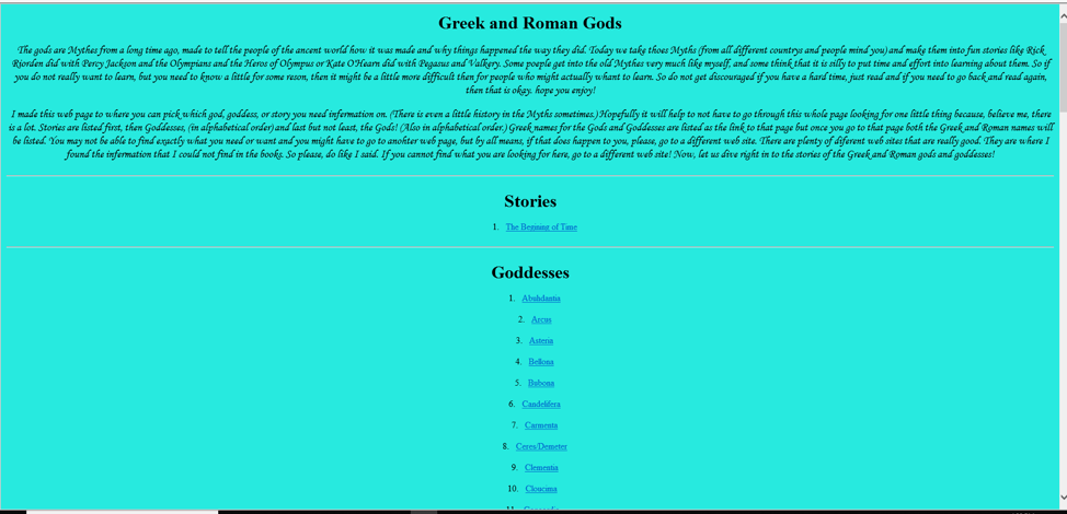 a web page on mythology was created using HTML and CSS