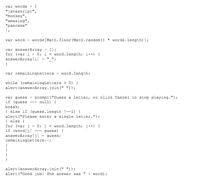 JavaScript code example