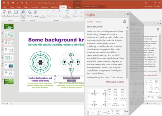 Insights feature demonstrated in PowerPoint