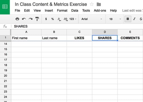 Metrics Spreadsheet